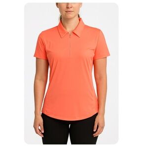 NIKE Golf Fit Dry Orange Polo Zip Collar Polo Top Size Small